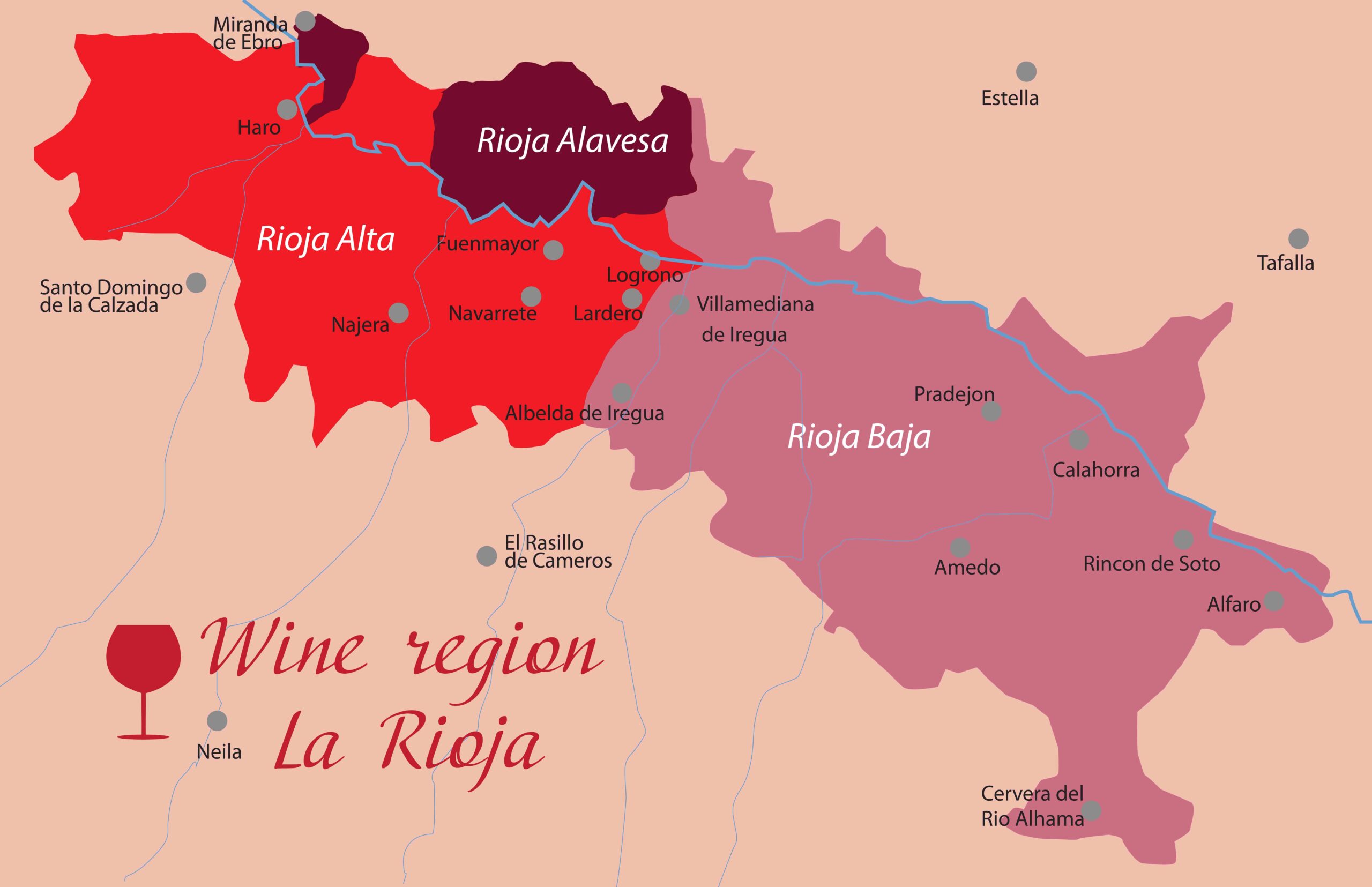 Rioja Karte, Weinanbaugebiet in Rioja